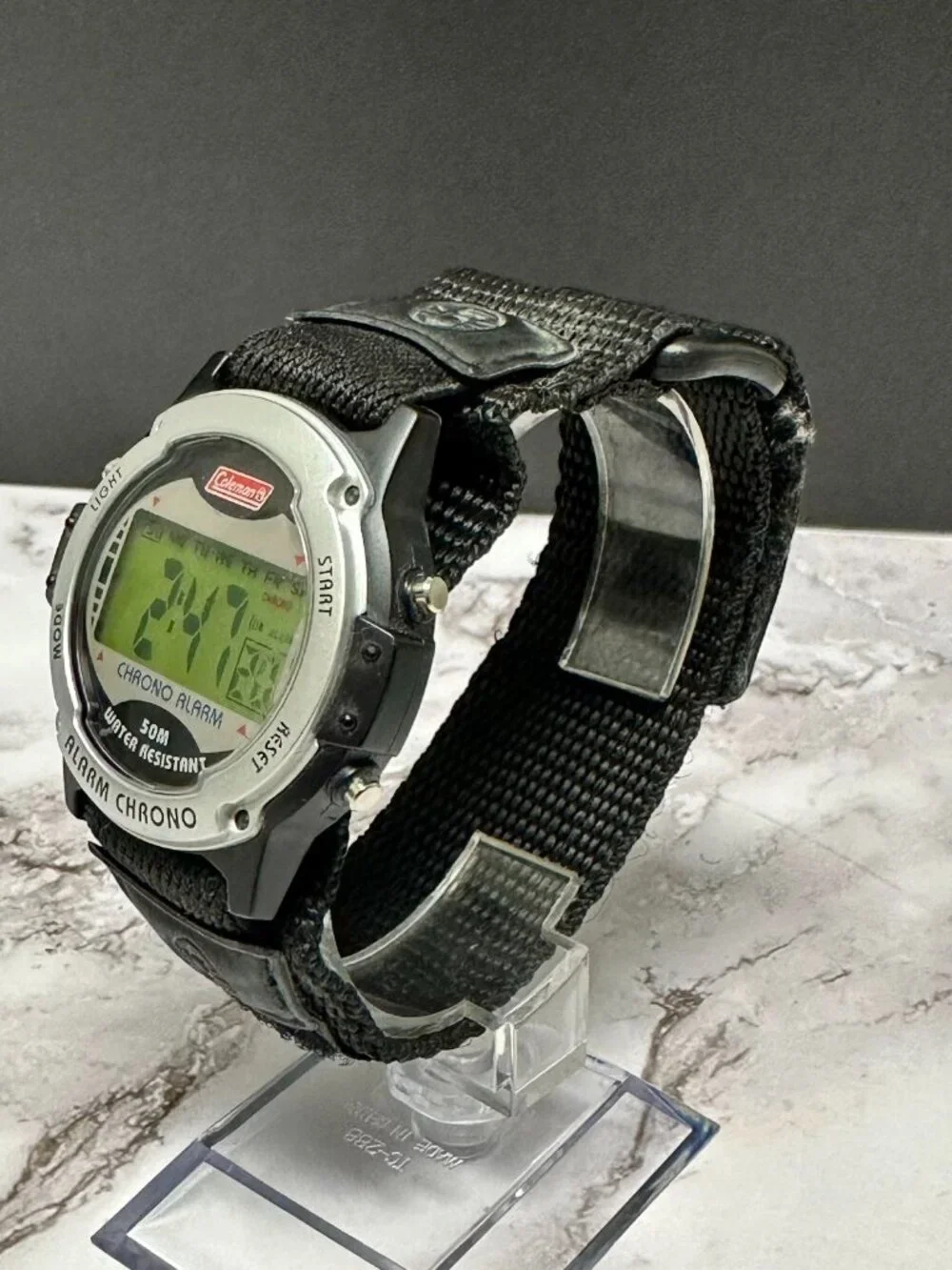 Coleman Digital Watch Mens 41mm Round Dial Black Nylon Strap New Battery